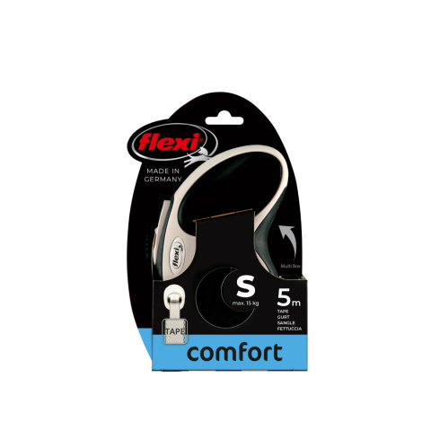Smycz Flexi New Comfort S czarna, taśma 5 metrów dla małych psów do 15 kg Smycz Flexi New Comfort S czarna, taśma 5 metrów dla małych psów do 15 kg