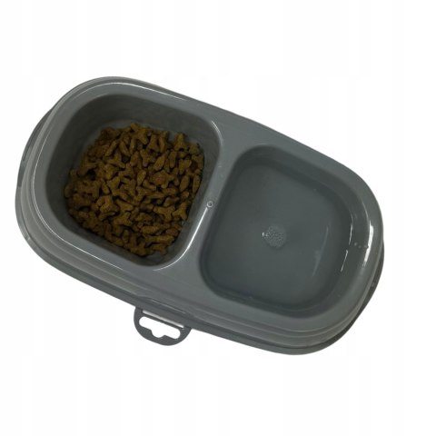 Podwójna miska dla psa, z karmą dla psa, 2x400 ml, szara