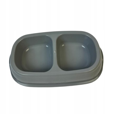 Antypoślizgowa miska podwójna dla psa/kota, kolor szary, dwie komory po 400 ml