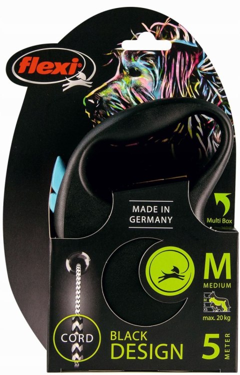 Niebieska smycz FLEXI Black Design, 5 m linka, do 20 kg, automatyczna dla psa