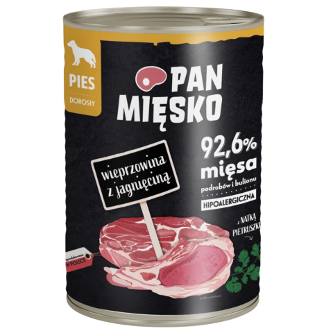 Pan Mięsko mokra karma dla psa Wieprzowina z jagnięciną, puszka 400g