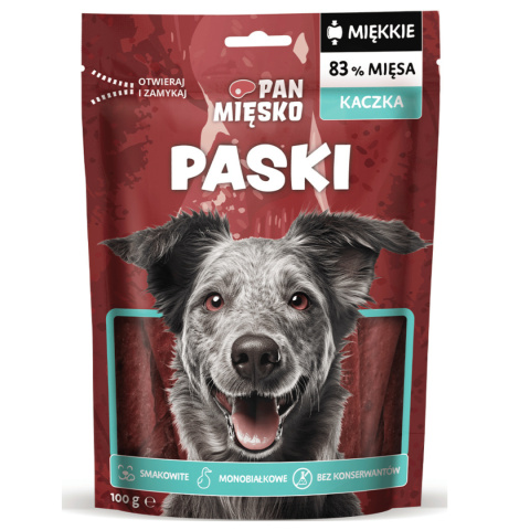 Przysmak dla psów Pan Mięsko Paski z Kaczki 100g Przysmak dla psów Pan Mięsko Paski z Kaczki 100g