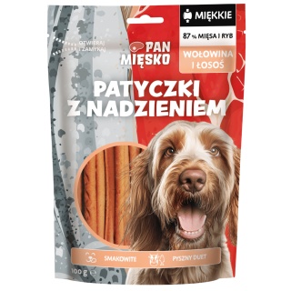 Przysmak dla psów Pan Mięsko Patyczki z nadzieniem Wołowina i Łosoś 100g