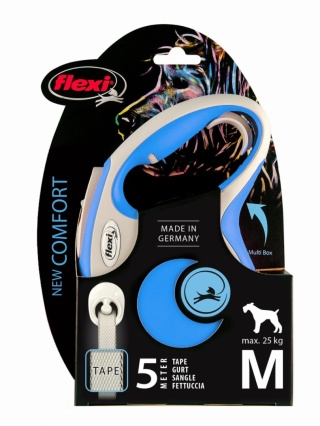 Flexi New Comfort smycz automatyczna dla psa 5 m M, niebieska, do 25 kg