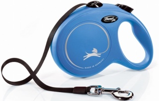 Smycz automatyczna Flexi Classic niebieska – taśma 5 m dla psa do 50 kg