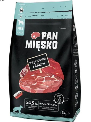 Sucha karma Pan Mięsko XL – wieprzowina z dzikiem, hipoalergiczna, 3 kg