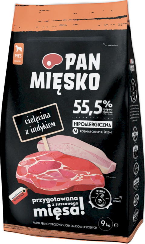Pan Mięsko sucha karma dla psa dorosłego, cielęcina z indykiem, hipoalergiczna, 9 kg Pan Mięsko sucha karma dla psa dorosłego, cielęcina z indykiem, hipoalergiczna, 9 kg