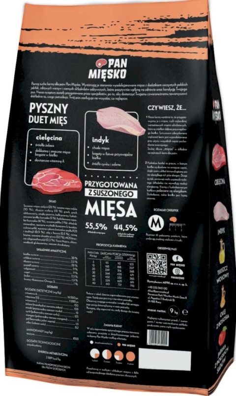 Chrupki Pan Mięsko 9 kg, cielęcina i indyk, rozmiar M, bezzbożowa karma dla psa Chrupki Pan Mięsko 9 kg, cielęcina i indyk, rozmiar M, bezzbożowa karma dla psa