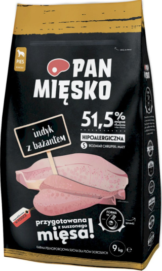 Sucha karma Pan Mięsko – indyk z bażantem, hipoalergiczna, 9 kg, chrupki S