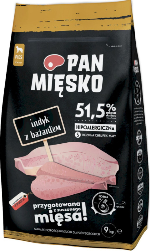 Pan Mięsko karma hipoalergiczna dla psa, indyk i bażant, 9 kg, chrupki S