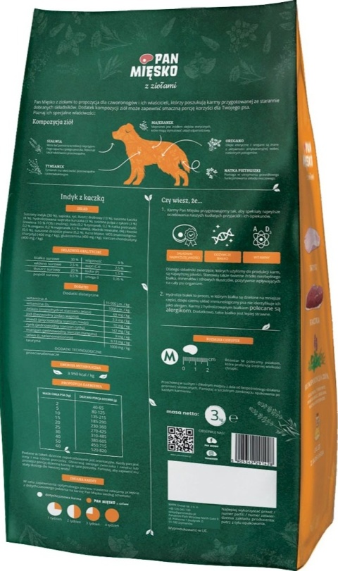 Pan Mięsko karma sucha dla psa, 3 kg, mięso drobiowe i zioła, formuła hipoalergiczna Pan Mięsko karma sucha dla psa, 3 kg, mięso drobiowe i zioła, formuła hipoalergiczna