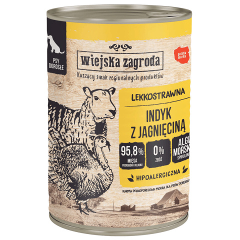 Wiejska Zagroda mokra karma dla psa Indyk z jagnięciną, puszka 400g Wiejska Zagroda mokra karma dla psa Indyk z jagnięciną, puszka 400g
