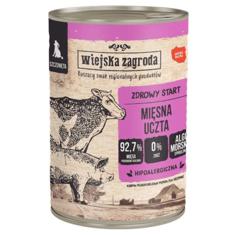Wiejska Zagroda mokra karma dla szczeniąt Mięsna uczta, puszka 400g